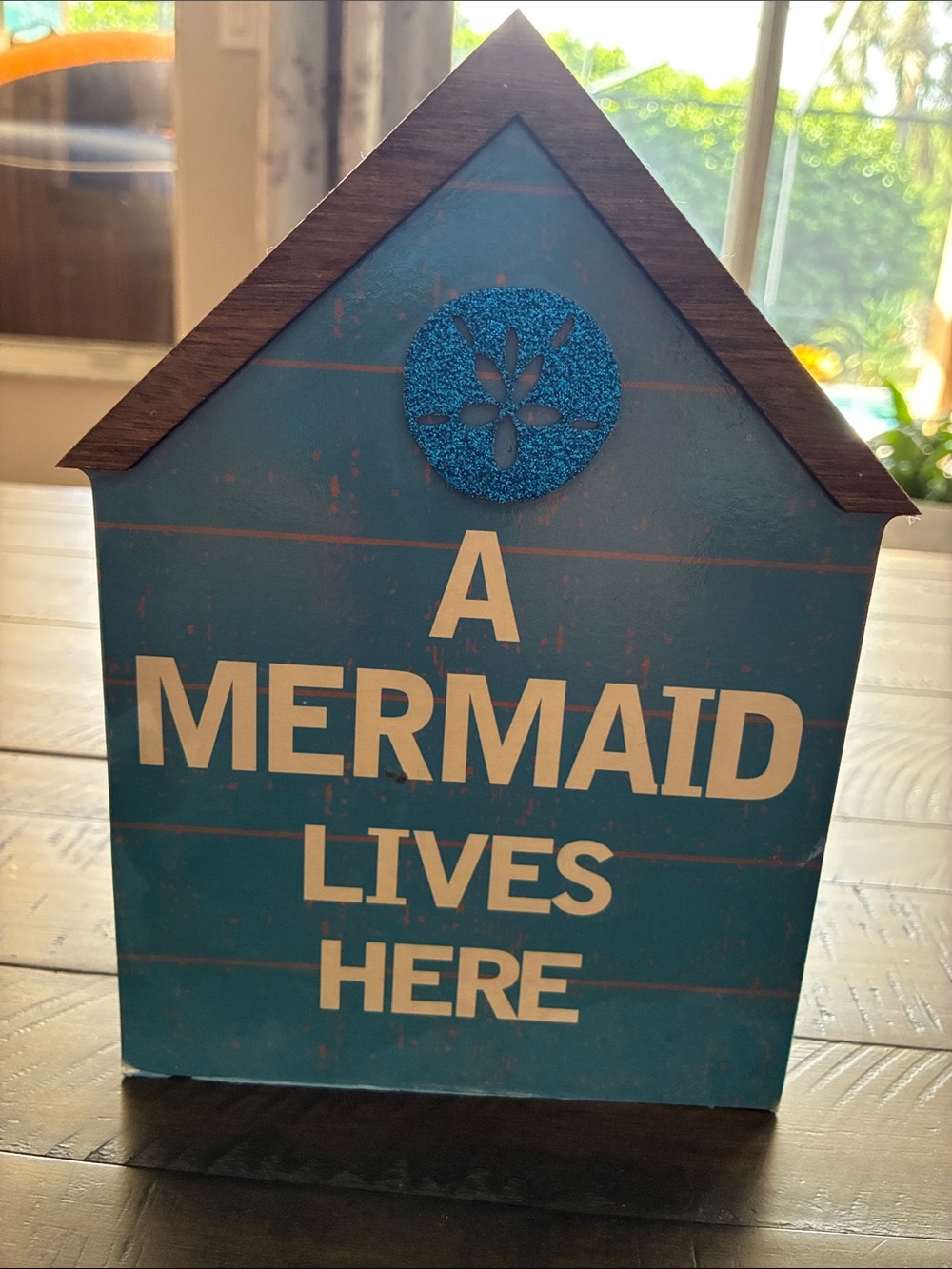 Coastal 'A Mermaid Lives Here' Blue Wooden Home Accent Sign